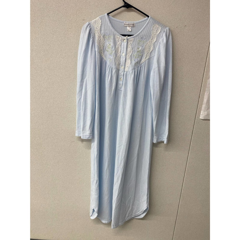Miss Elaine Light Blue Long Sleeve Night Gown Size S